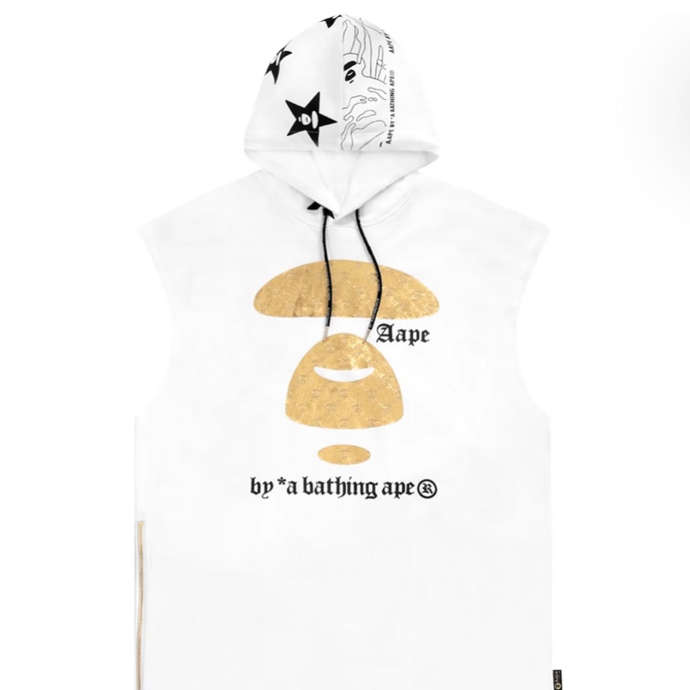 AAPE METALLIC APE FACE SLEEVELESS HOODIE ~ Large
